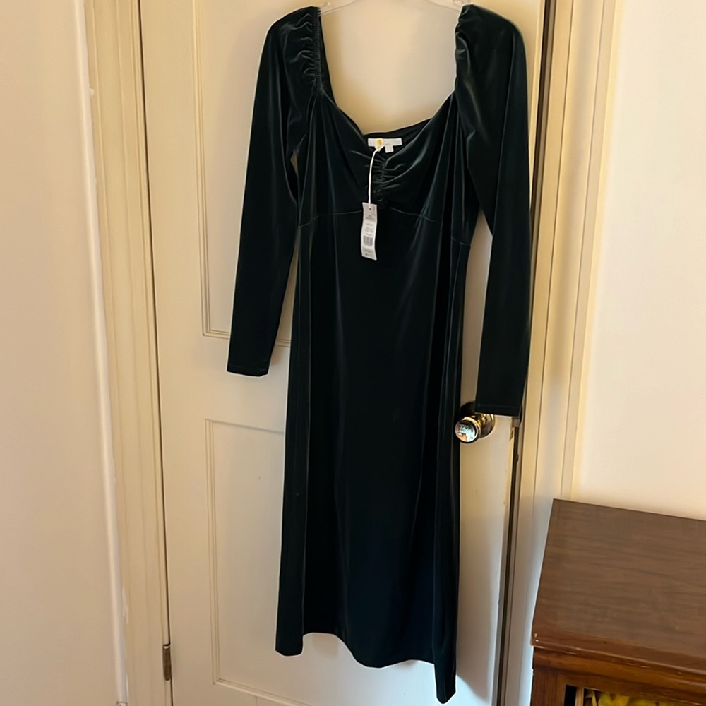 New Boden Velvet Sweetheart Square Back Long Leeve Midi Sheath Dress